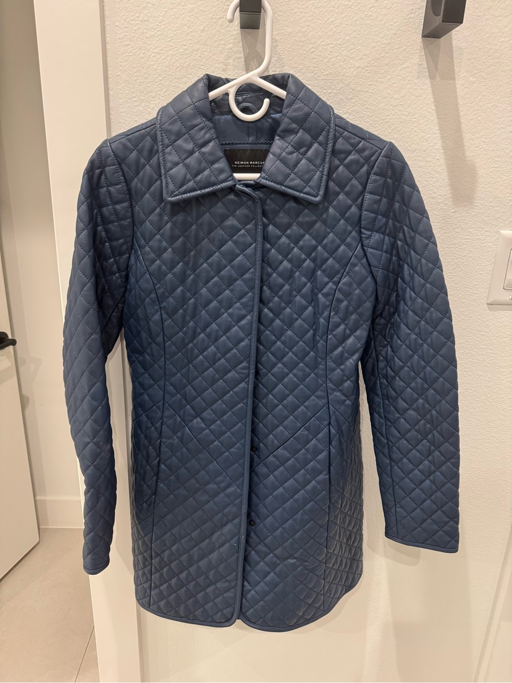 Neiman Marcus Leather Quilted Blue Women's Coat - Lightweight Spring Jacket